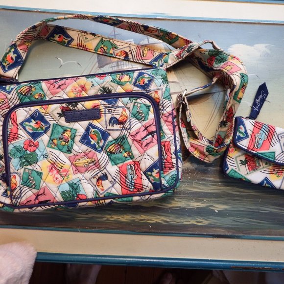 Vera Bradley Handbags - Vera Bradley Postage Stamp Crossbody & Change Purs